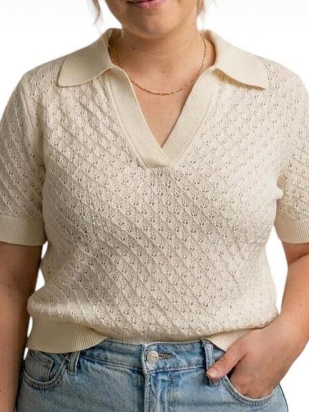 Madewell Cream Knit Polo Tee